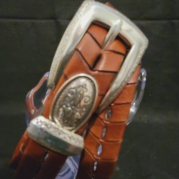 Brighton Leather Embossed Alligator Vintage Metal Buckle Belt Woman Medium - Picture 2 of 10